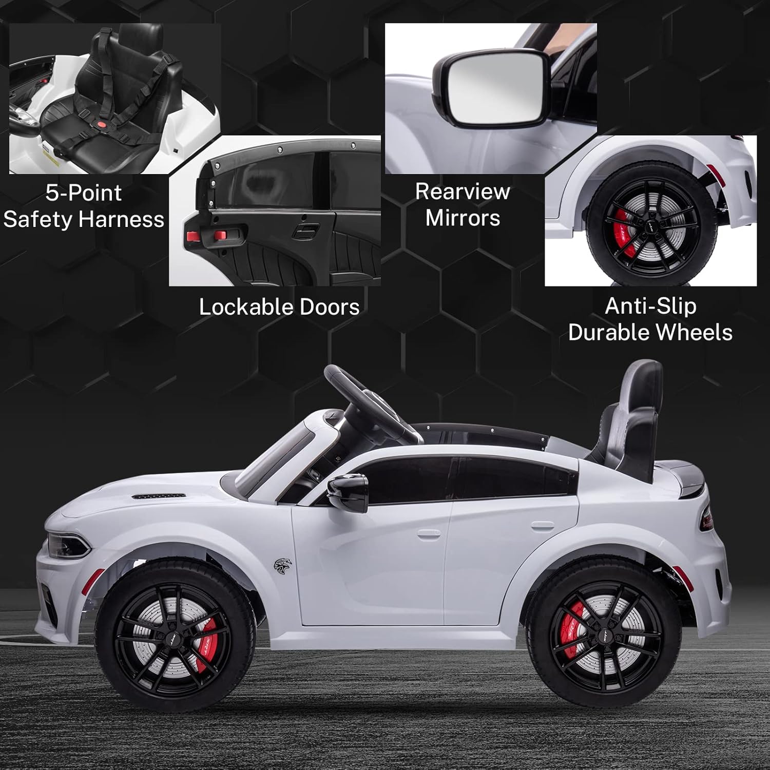 12V 7Ah Kids Electric Ride on Car, Licensed Dodge Charger SRT Hellcat, Battery Powered 4-Wheels Toy