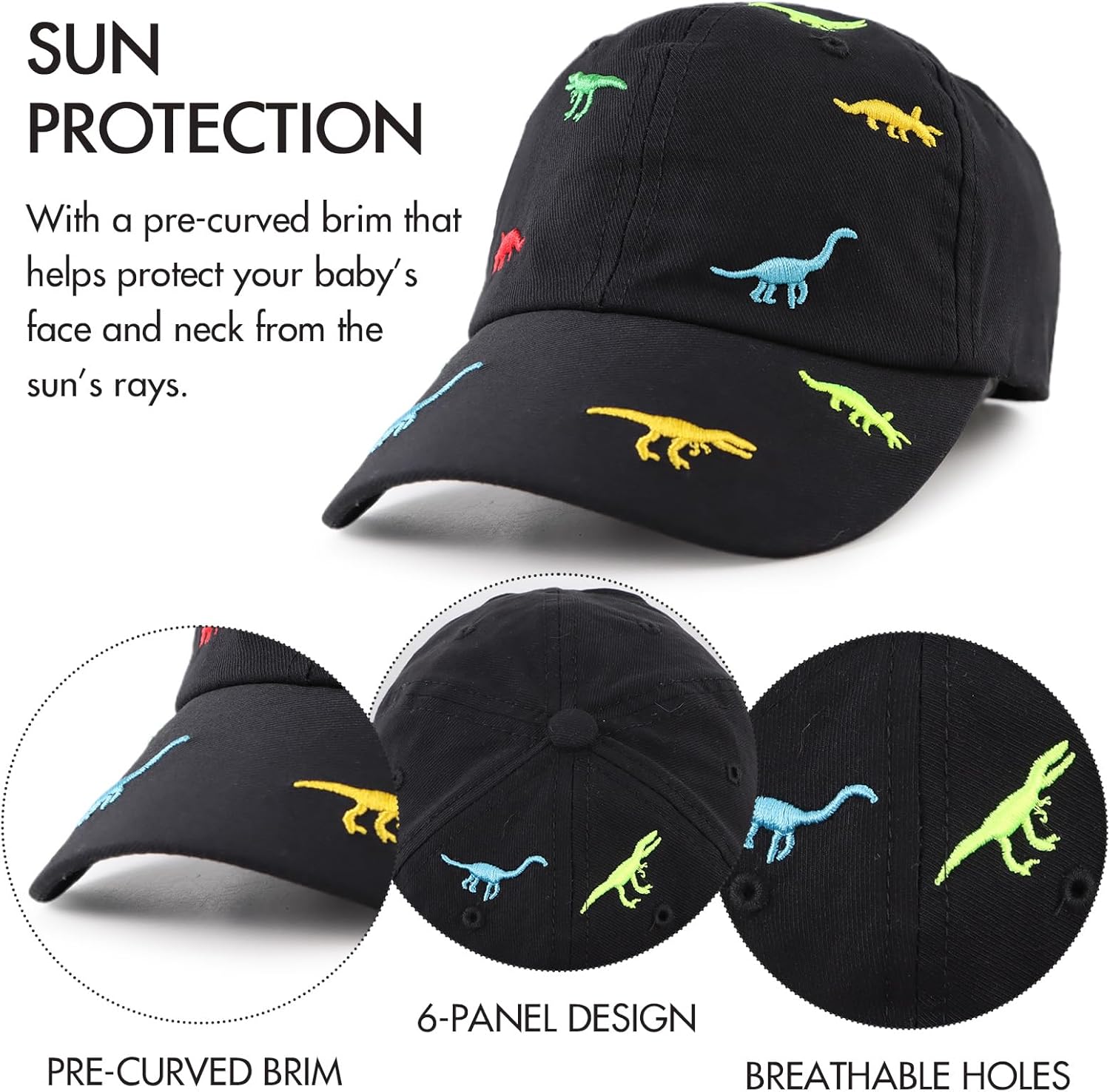 JANGANNSA Dinosaur Boys Girls Caps Embroidery Baby Baseball Caps Cotton Infant Toddler Kids Hat