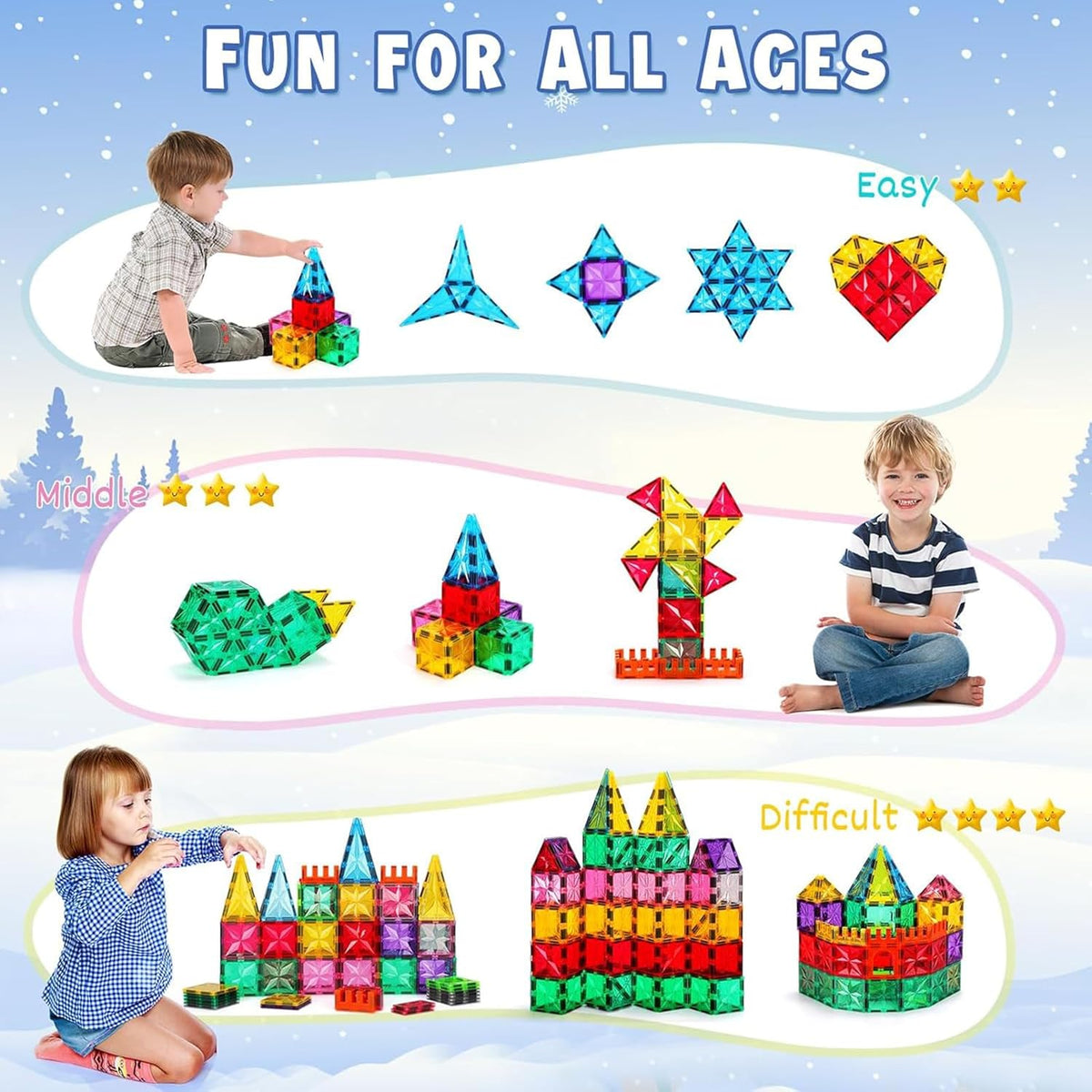 Magnetic Tiles,100PCS Star Magnetic Building Blocks Toy for Ages 3 4 5 6 7 8 9,Magnetic Tiles for