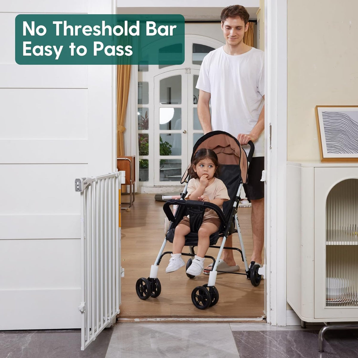 Babelio 26-43" No Bottom Bar Baby Gate for Babies, Elders and Pets, 2-in-1 Hardware Mount Dog Gate