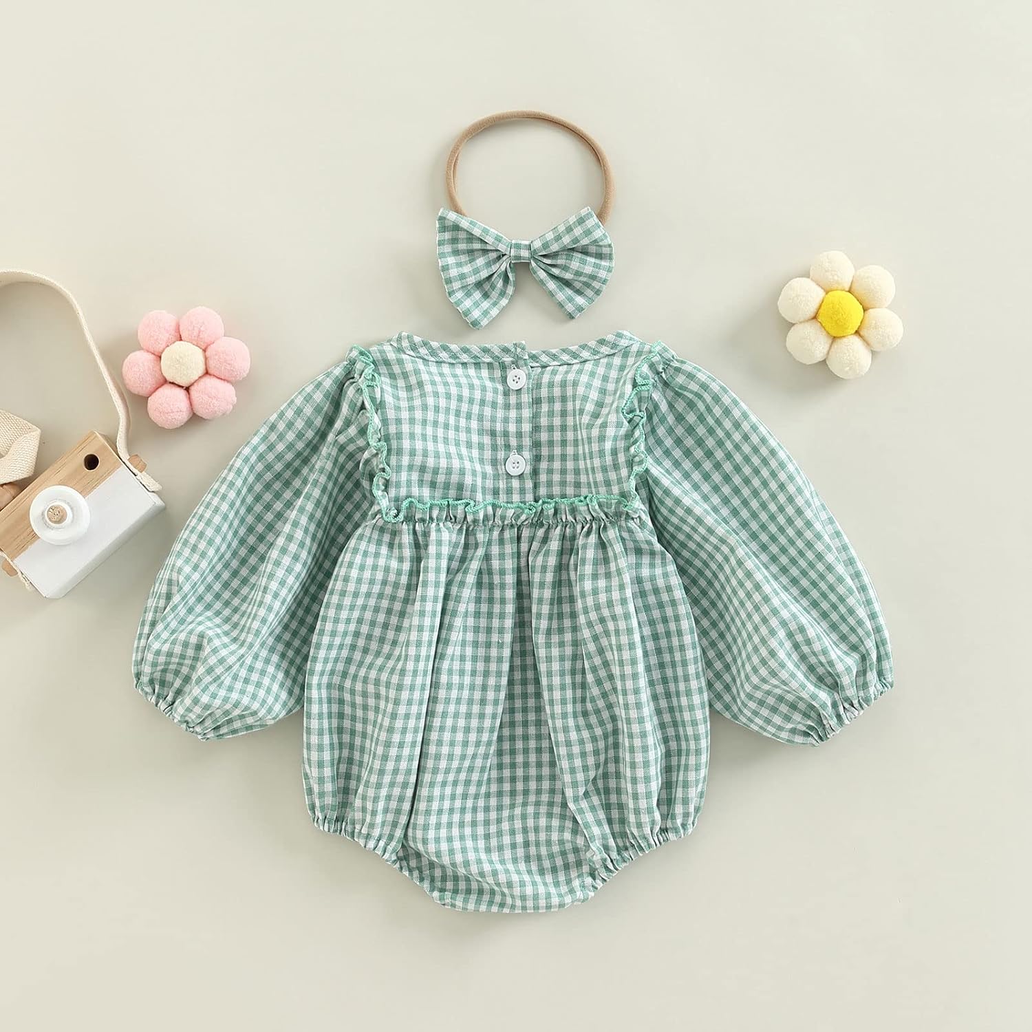 Douhoow Infant Baby Girl Plaid Romper Baby Sweatshirt Romper Ruffle Festival Clothes Fall Winter