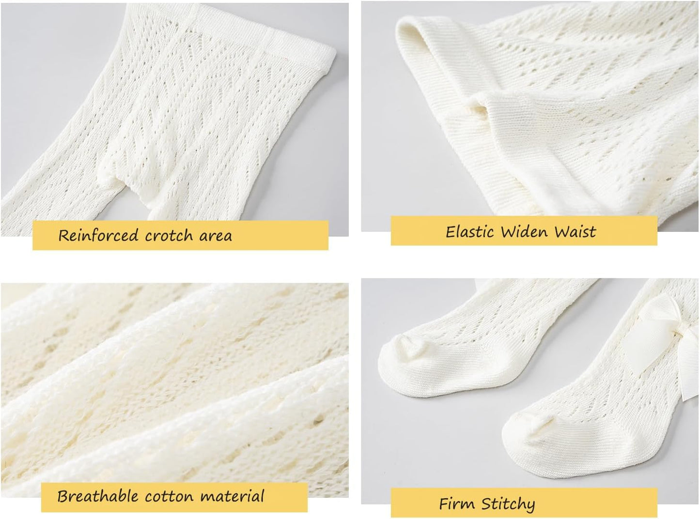 CHUNG Baby Girls Cotton Tights Thin Hollowed Summer with Bowknot Mesh Lace Fashion Toddler Footed