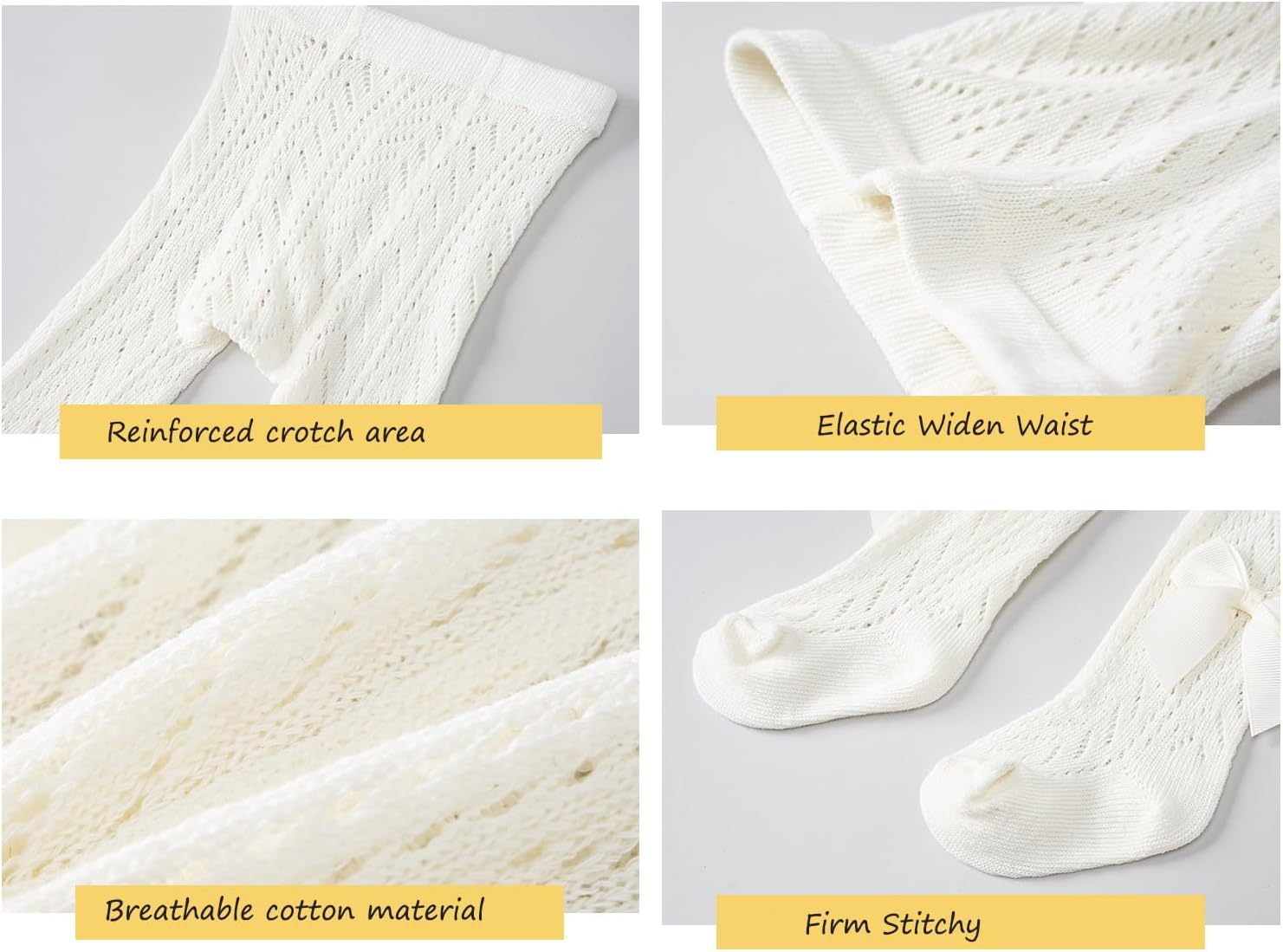 CHUNG Baby Girls Cotton Tights Thin Hollowed Summer with Bowknot Mesh Lace Fashion Toddler Footed