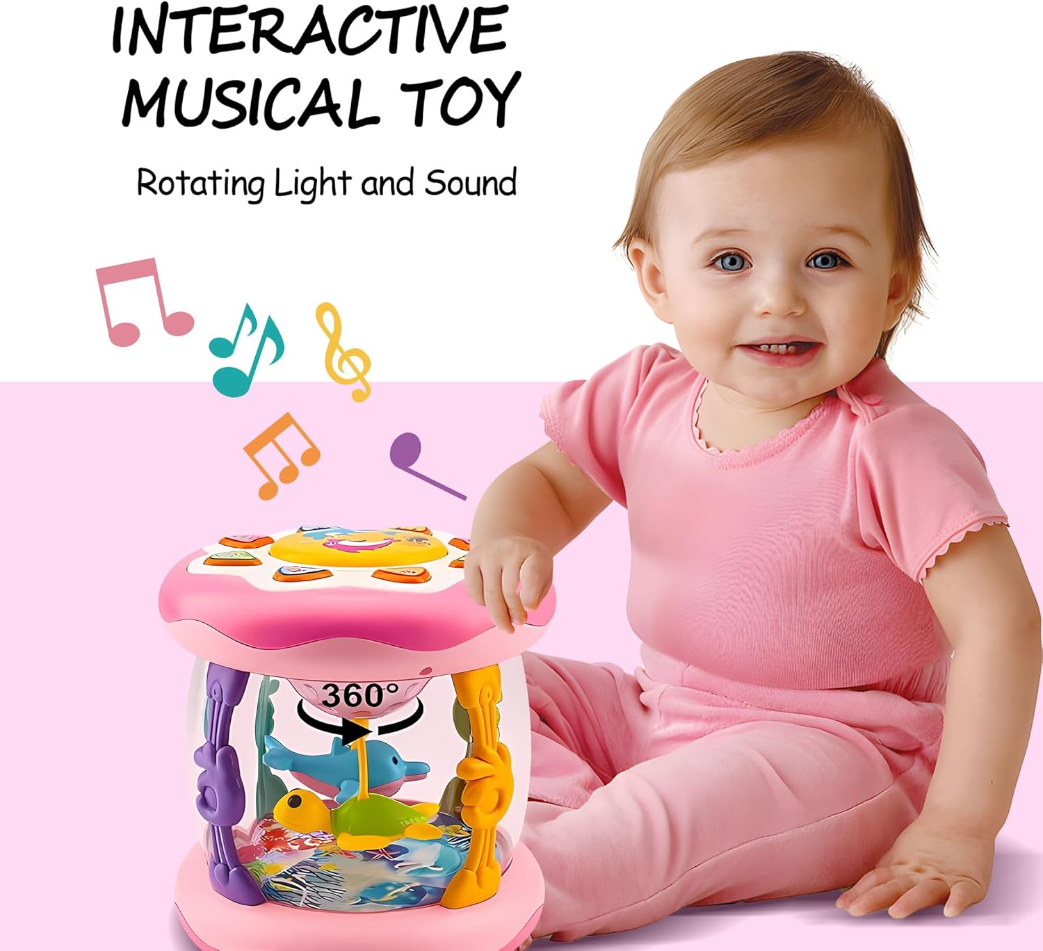 Baby Girl Toys 12 Months, Musical Rotating Light Up Infant Toys Tummy Time for Infant 12-18 Months