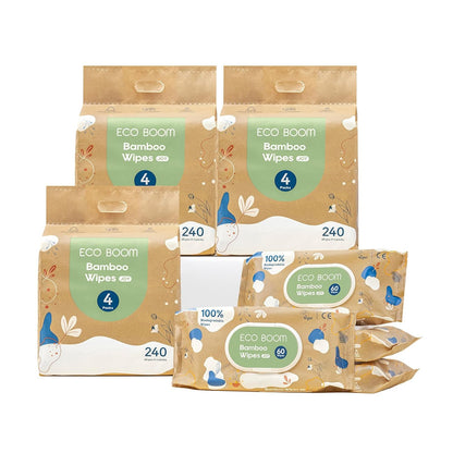 ECO BOOM bamboo Baby Wipes | natural | 100% Plant-Based & fragrance free | Unscented & safe for