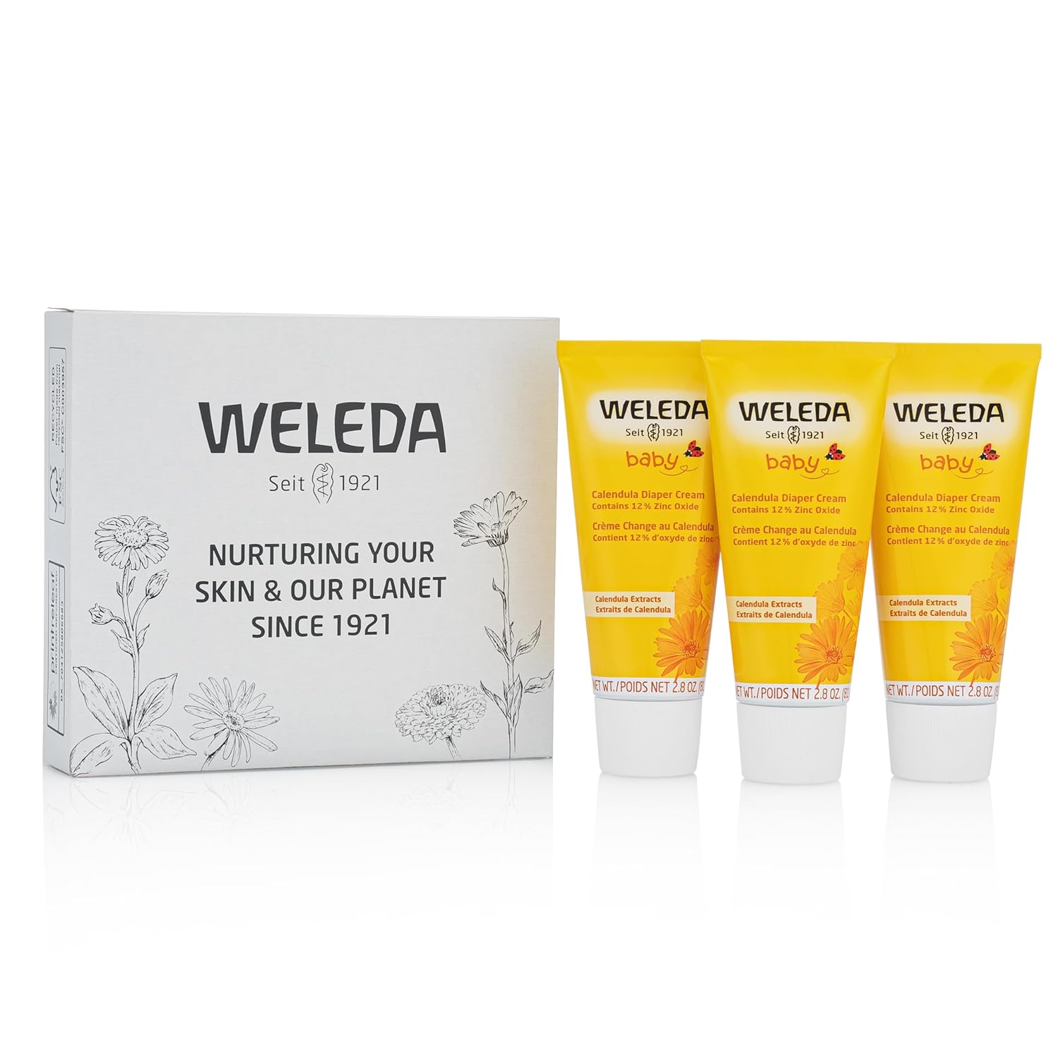 Weleda Baby Calendula Diaper Cream, 2.8 Fluid Ounce (Pack of 3), Plant Rich Protection with