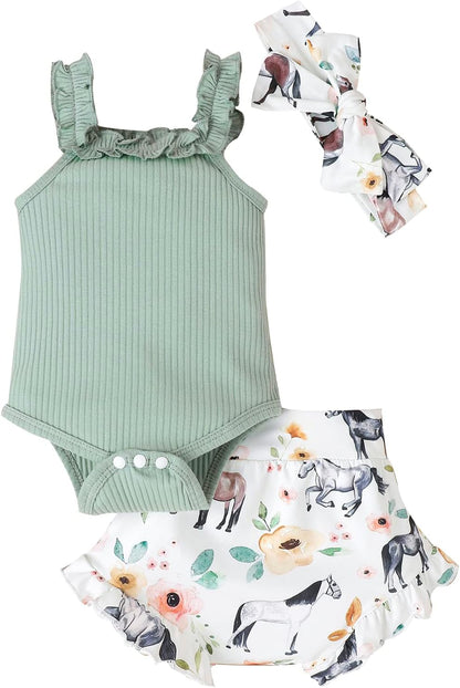 fhutpw Baby Girl Clothes Summer Cute Outfits 3 6 12 18 Months Spaghetti Strap Romper & Floarl