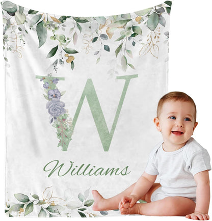 Personalized Baby Blanket with Name, Custom Floral Name Blanket Toddler Girls Soft Flannne