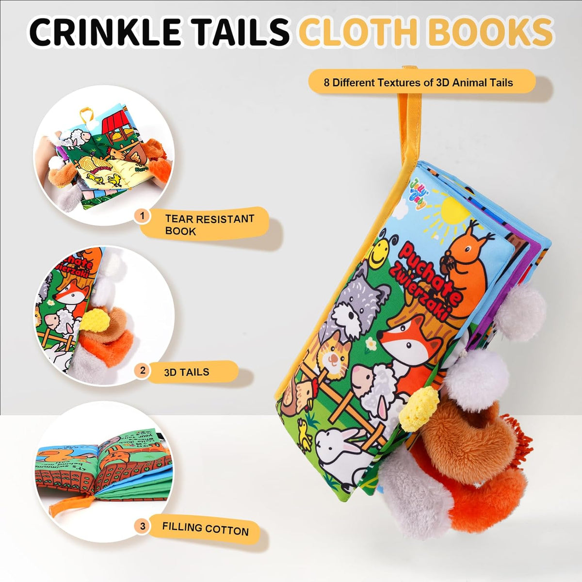 Jollybaby Baby Cloth Books, Touch & Feel Crinkle Soft Books, for Infants Babies, Toddler Early