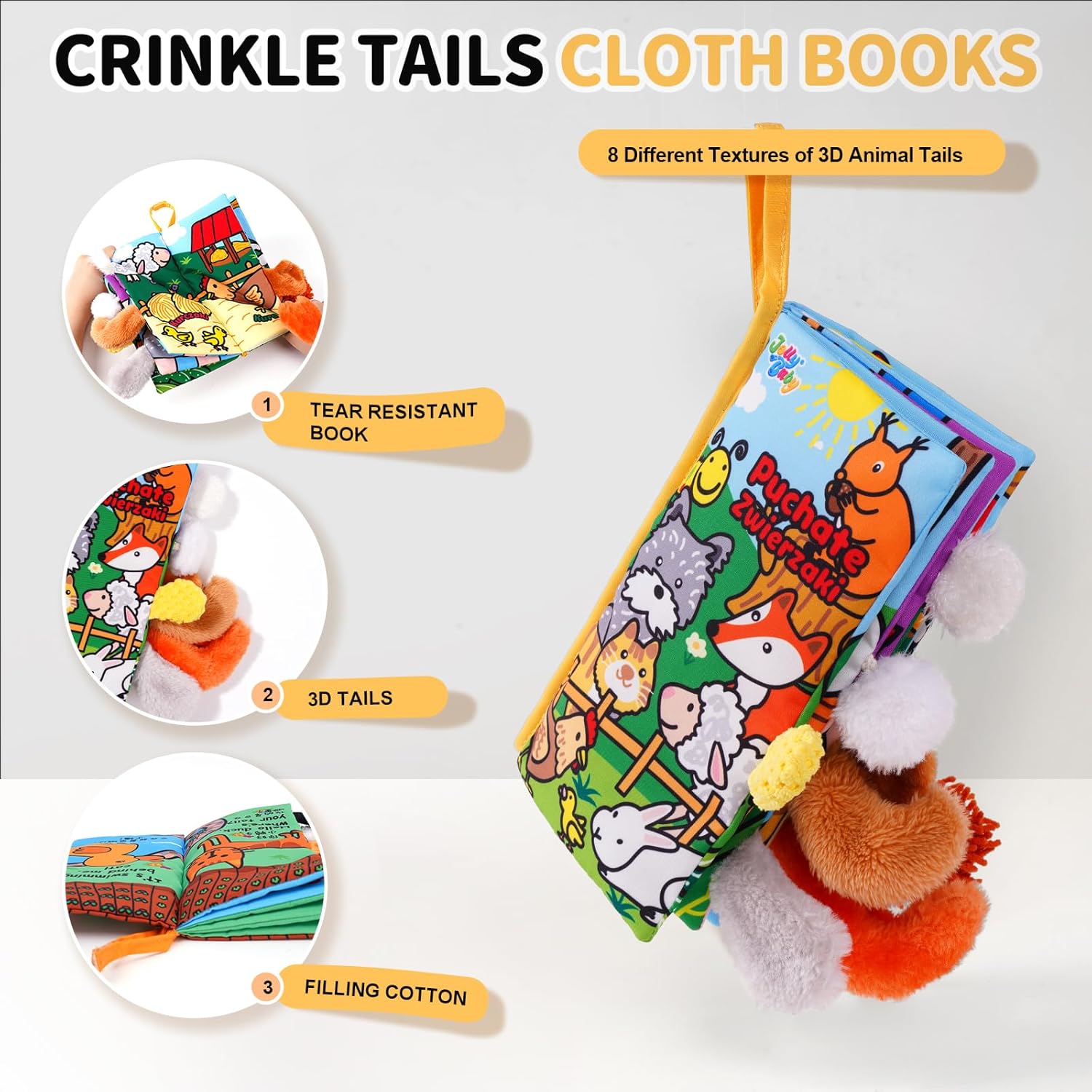 Jollybaby Baby Cloth Books, Touch & Feel Crinkle Soft Books, for Infants Babies, Toddler Early