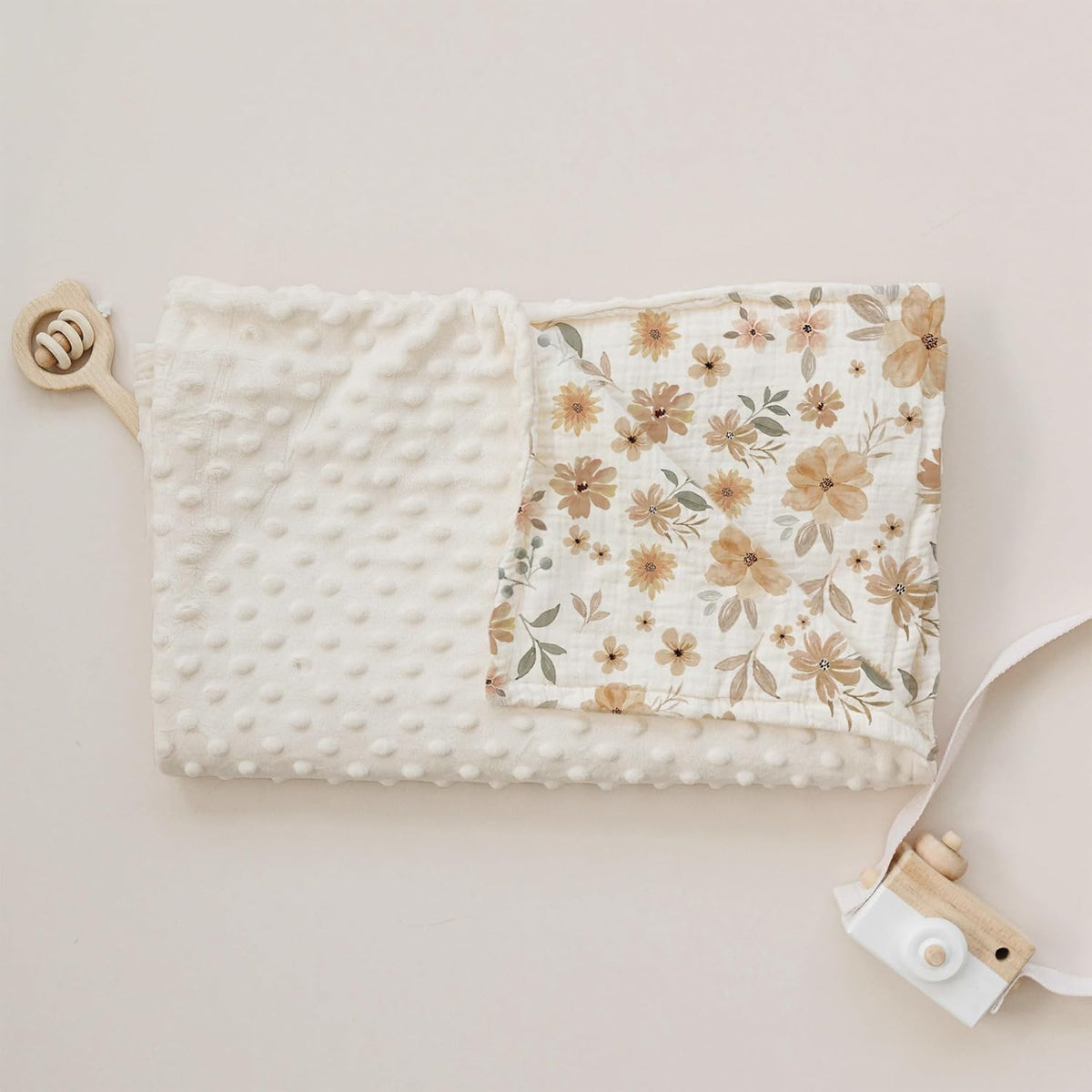 Konssy Baby Blankets for Unisex Boys Girls, Super Soft Nursery Minky Blankets with Muslin Cotton