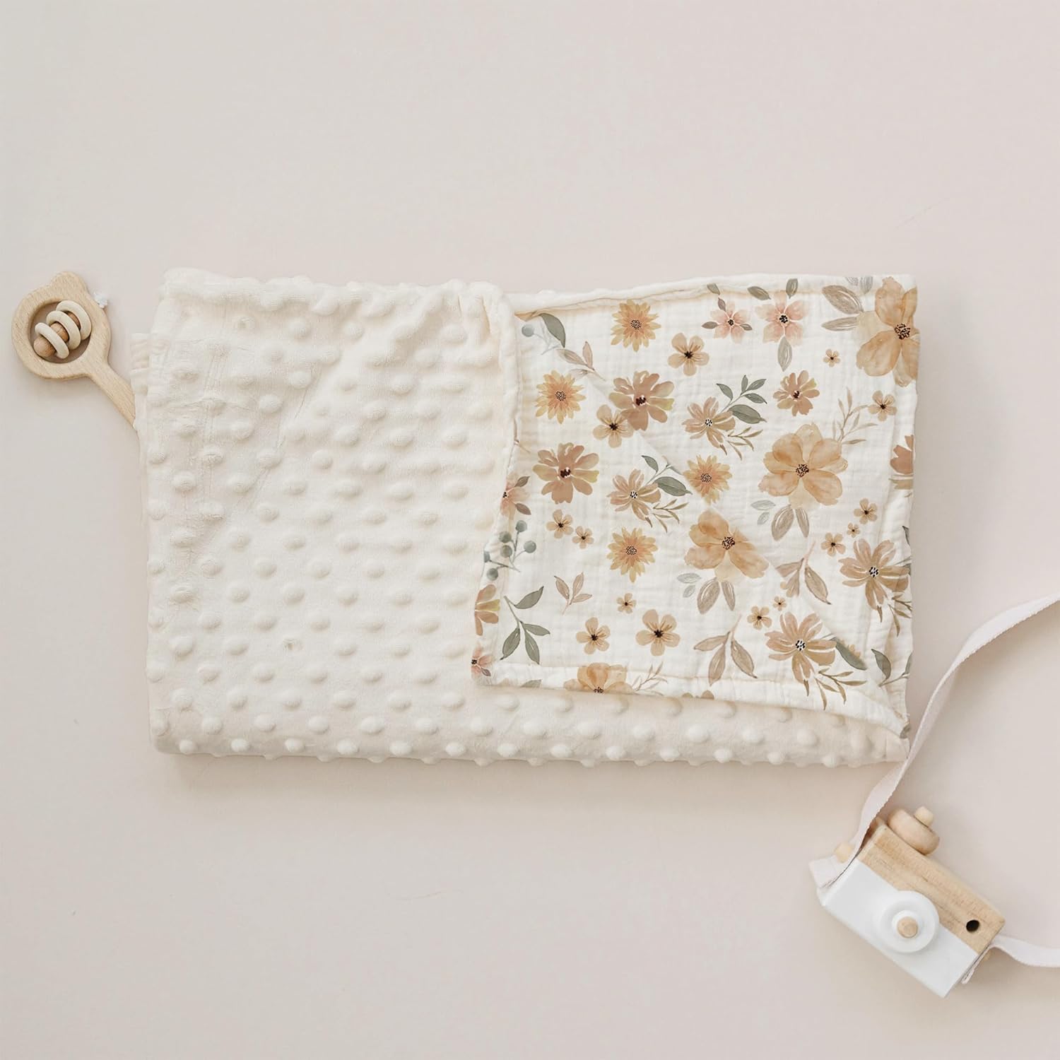 Konssy Baby Blankets for Unisex Boys Girls, Super Soft Nursery Minky Blankets with Muslin Cotton