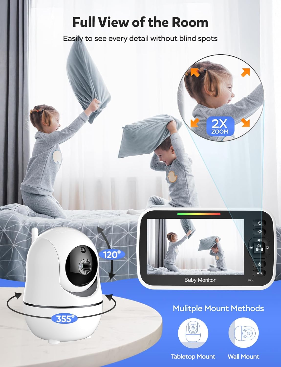 GoodBaby Baby Monitor with Camera and Audio - No WiFi, Remote Pan-Tilt-Zoom, Night Vision