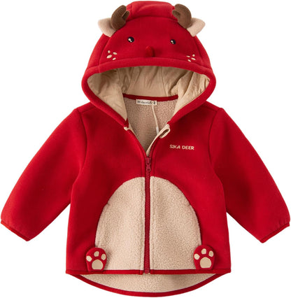 DAVE&BELLA Toddler Fleece Jacket, Baby Boys Girls Animal-shaped Hooded Zipper Long Sleeve Warm