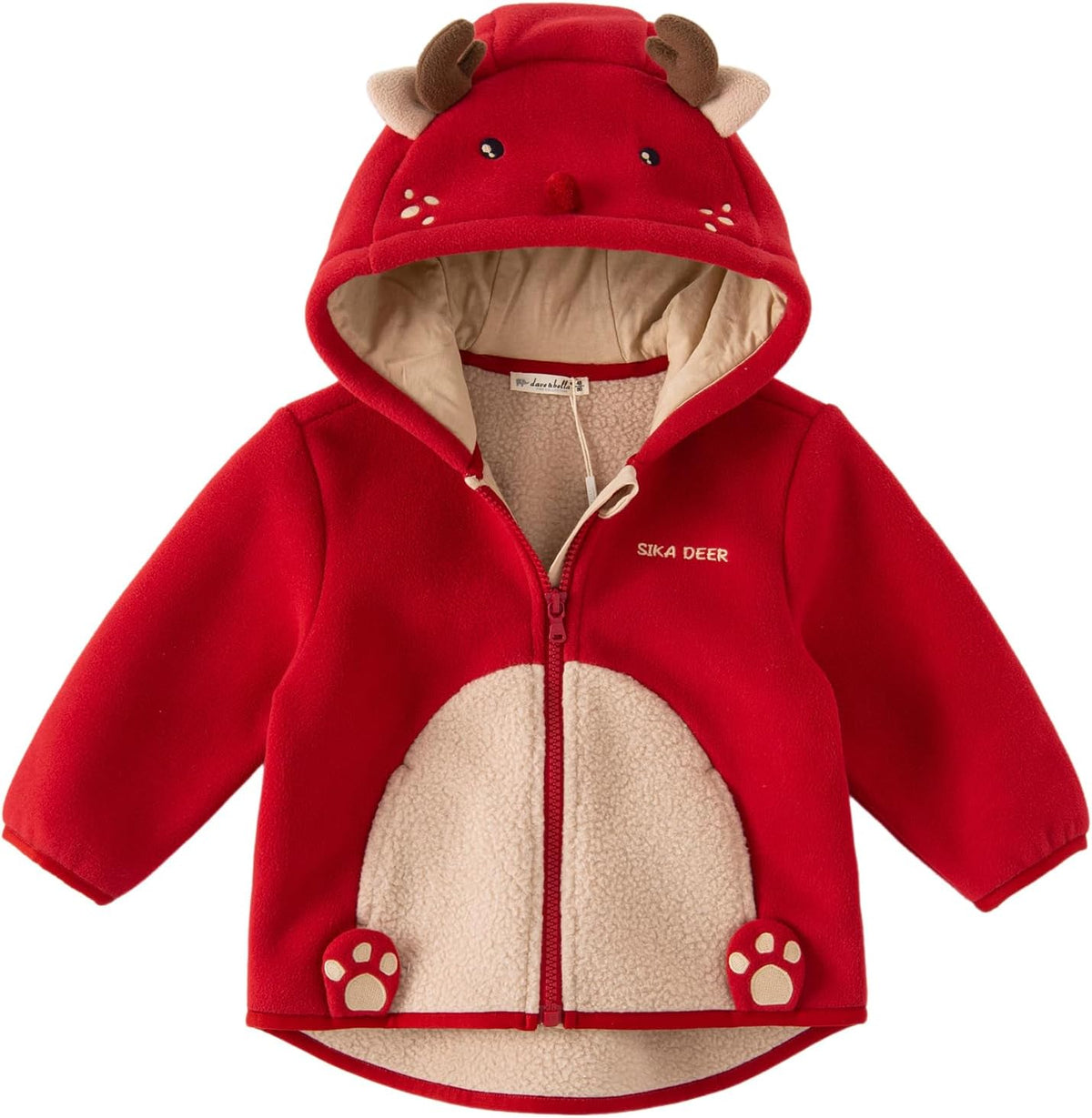 DAVE&BELLA Toddler Fleece Jacket, Baby Boys Girls Animal-shaped Hooded Zipper Long Sleeve Warm