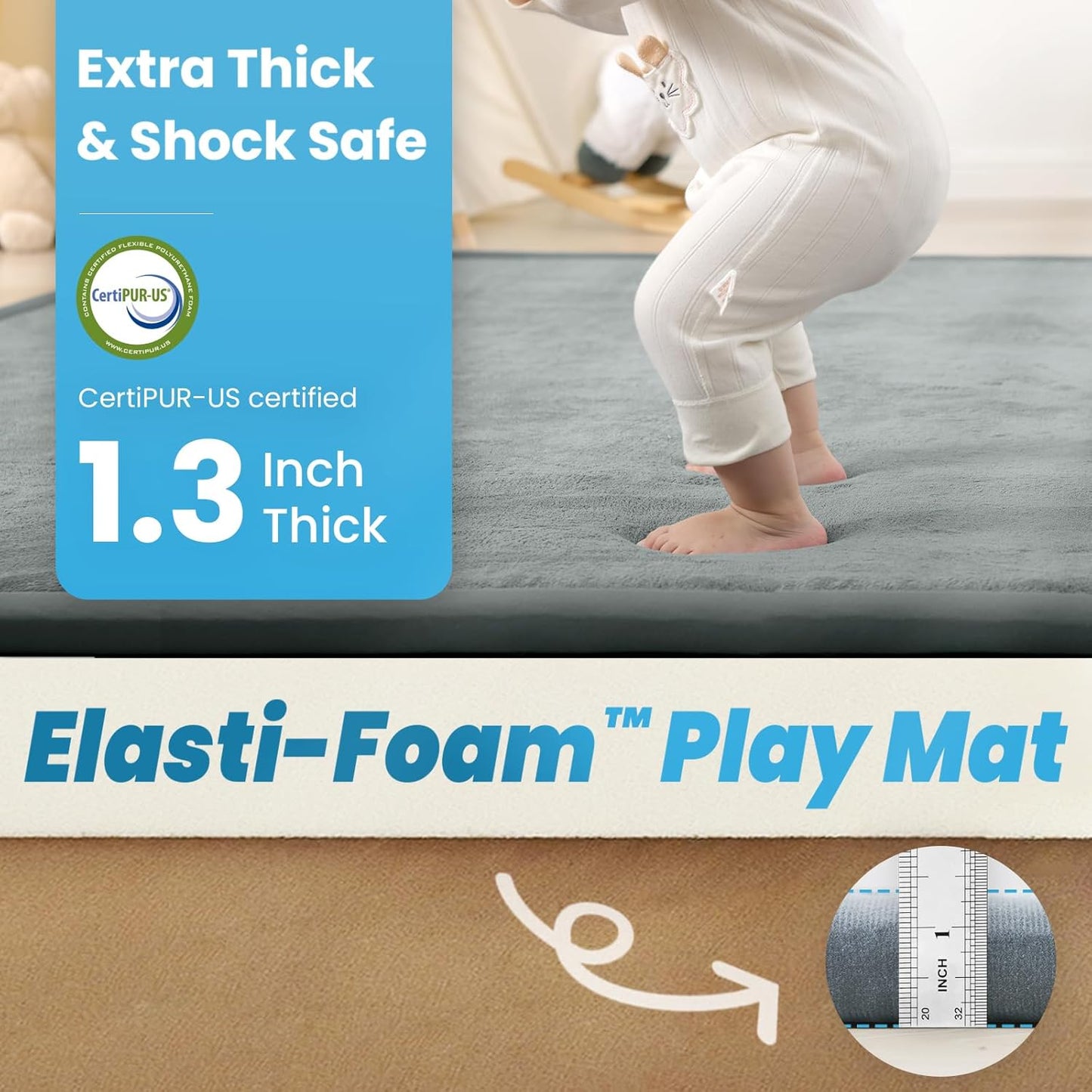 1.3" Thick Baby Play Mat,Ultra Soft Elasti-Foam 50×50 Playpen Mat for Tummy Time,Water-Repellent