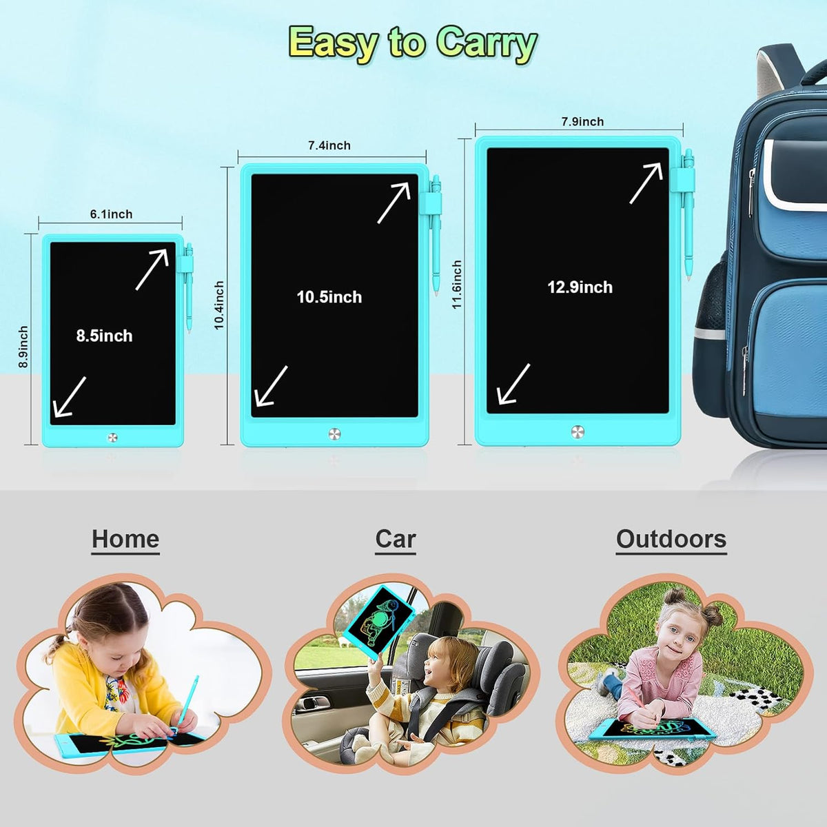 10.5 Inch LCD Writing Tablet for Kids, Colorful Toddler Doodle Board - Erasable Drawing Pad