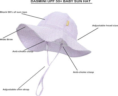 Baby & Toddler Wide Brim Sun Hats UPF 50+ Sun Protection Bucket Cap Cute Adjustable Hat in