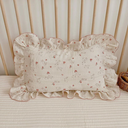 BuLuTu Rabbit Floral Toddler Pillowcase Muslin Cotton Kids Pillow Case Standard Size, 20"x26", Soft