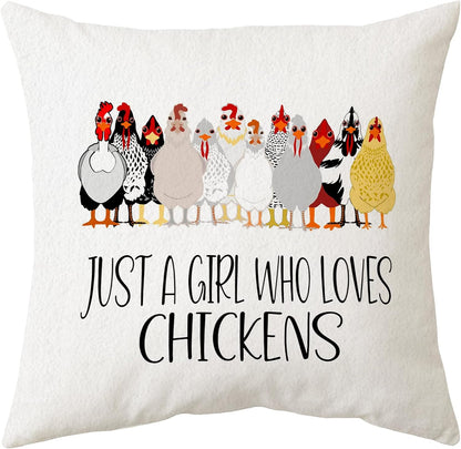 Sidhua Farmhouse Chicken Themed Pillowcase Decorations for Home, Just A Girl Who Loves Chickens