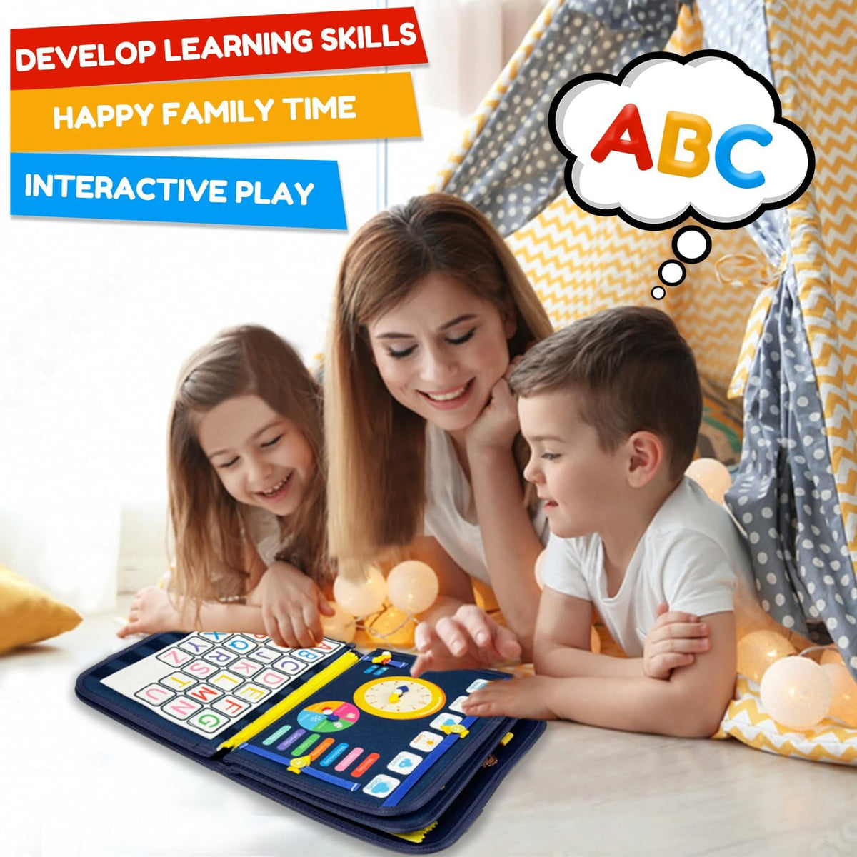 Qizfun Busy Board Book Montessori Toys for 1 2 3 4 Year Old, Boy Birthday Gifts, Educational