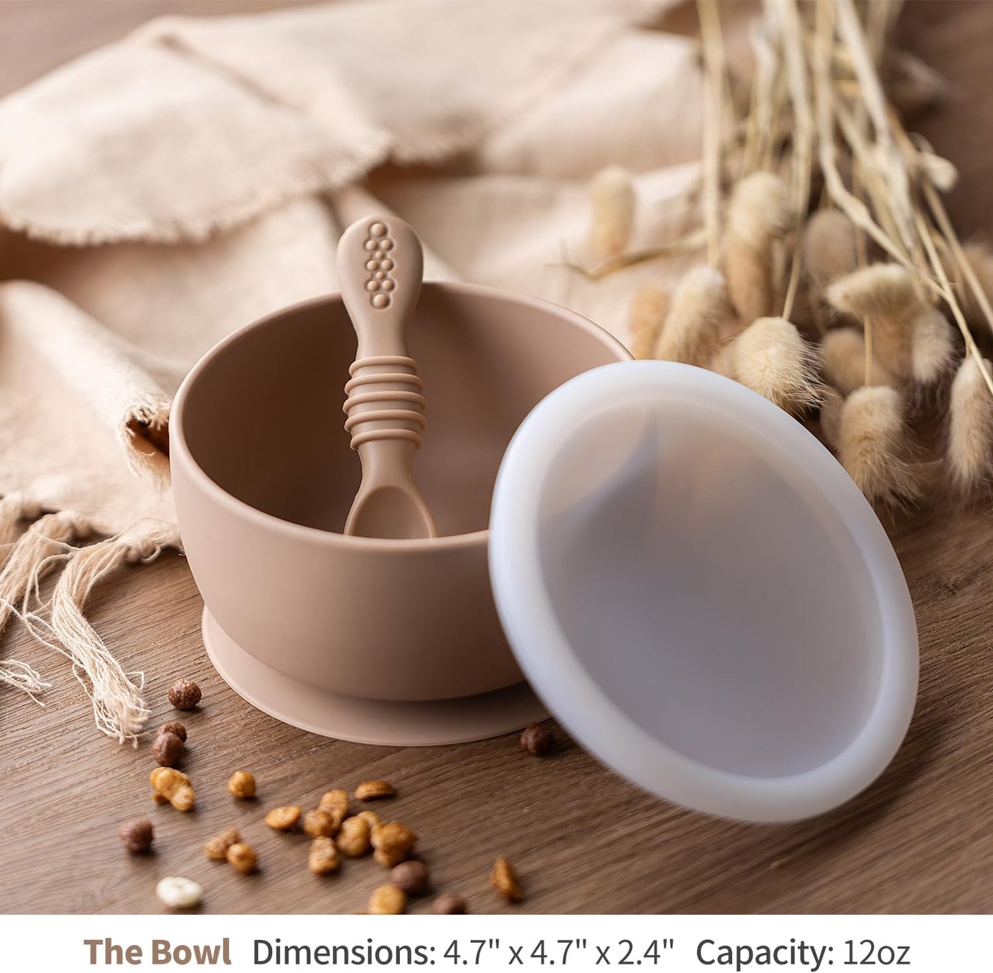 SAMiGO Silicone Baby Bowl and Spoon Set with Suction and Lid, First Stage Self Feeding Essentials