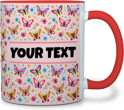 Personalized Mug for Kids - Butterflies - Custom Name/Text, Ceramic Hot Chocolate/Cocoa/Coffee Cup