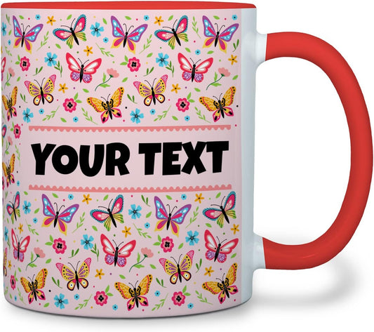 Personalized Mug for Kids - Butterflies - Custom Name/Text, Ceramic Hot Chocolate/Cocoa/Coffee Cup
