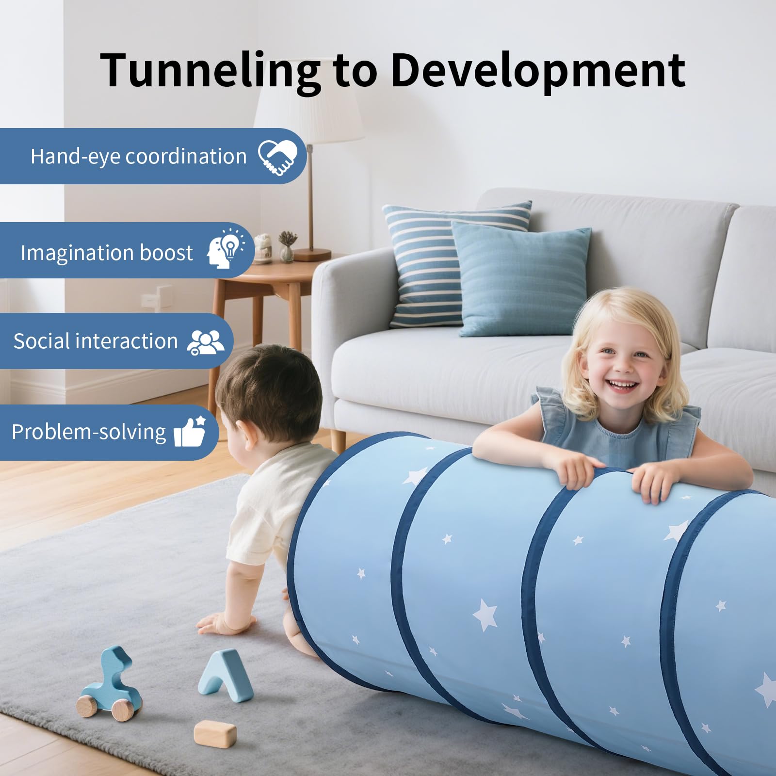 SweHouse Toddler Play Tunnel, 69" x 18" Baby Crawl Tunnel for Toddlers 1-3, Soft Fabric Indoor
