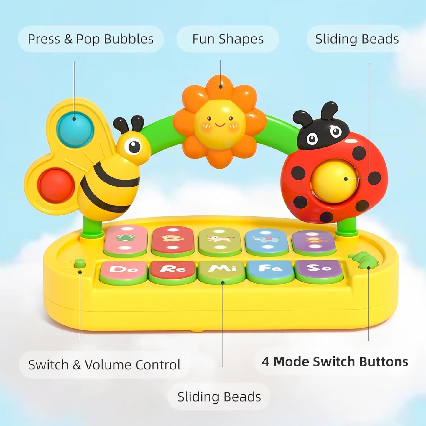 Baby Piano Toy for Kids 0-6-12-18 Months, Light Up Baby Keyboard Musical Toy with Press Pop