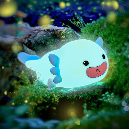 UNEEDE Blue Axolotl Night Light for Kids, Animal Silicone Nursery Night Lamp, Rechargeable Table