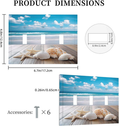 Decorative Switch Plates Beach Waves Brown Wood Starfish Shells 3 Gang Wall Plate Triple Toggle