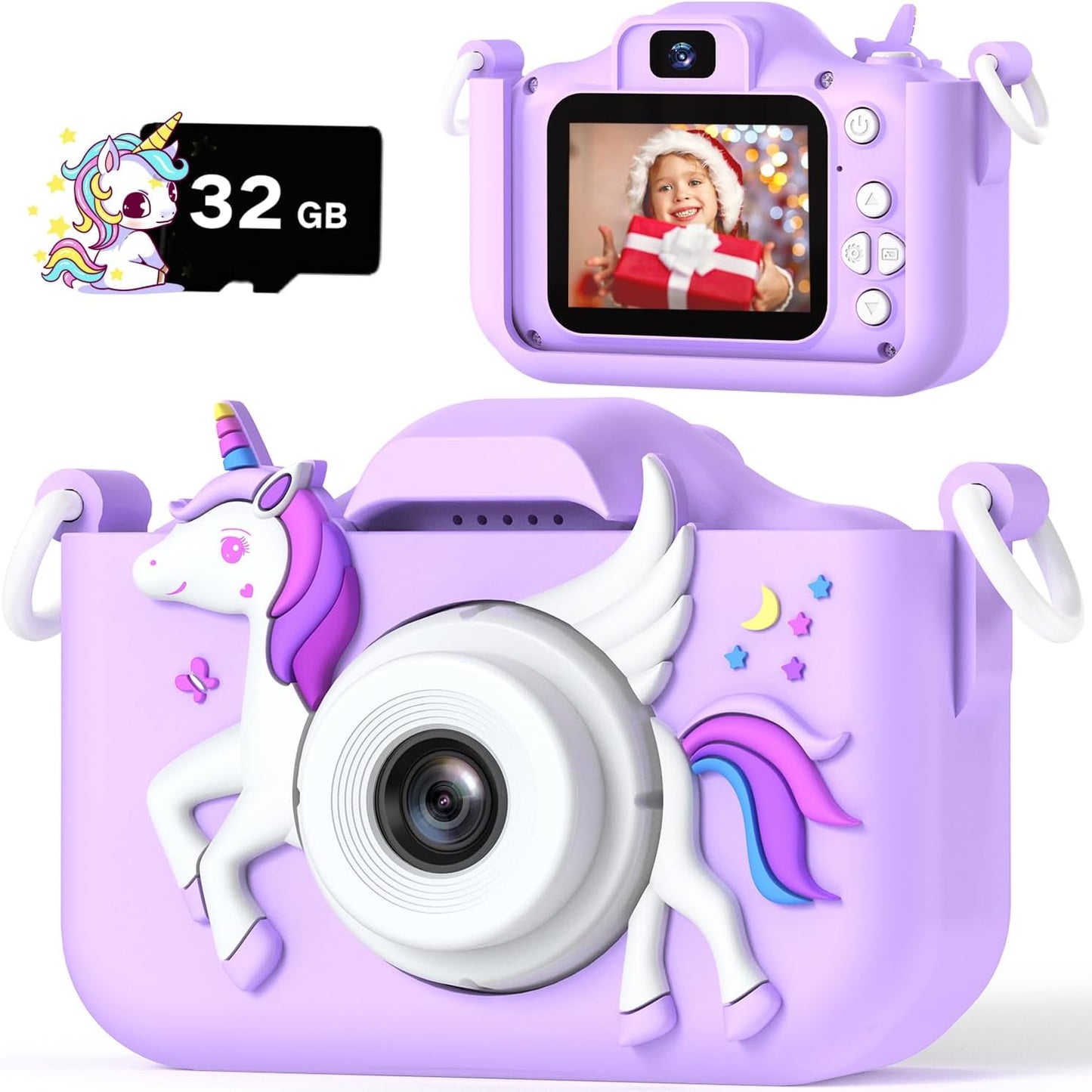 Upgrade Unicorn Kids Camera for Girls, Christmas Birthday Gift for Boys, 1080P HD Selfie Digital