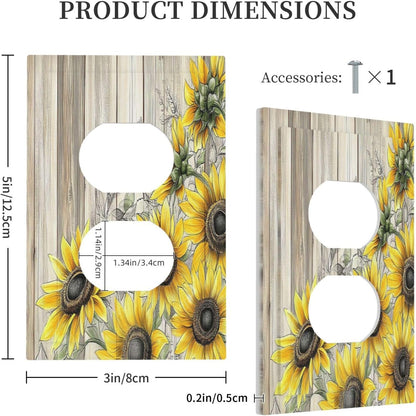 Outlet Covers Floral Sunflower Rustic Flower Vintage Wood 1 Gang Duplex Light Switch Cover