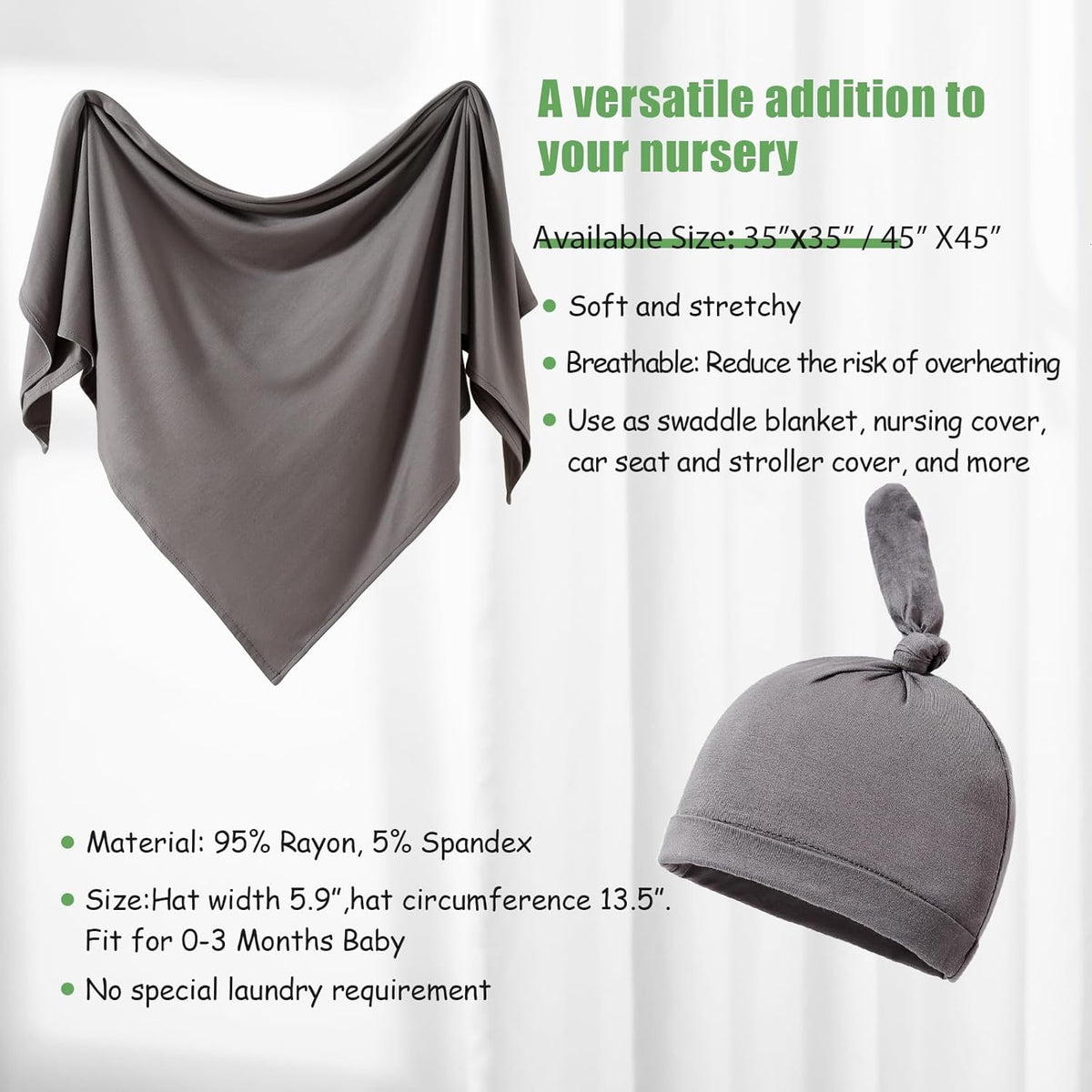 iEvolve Cotton Knitted Baby Swaddle Blanket with Hat Headband Set Newborn Swaddle Wrap Receiving