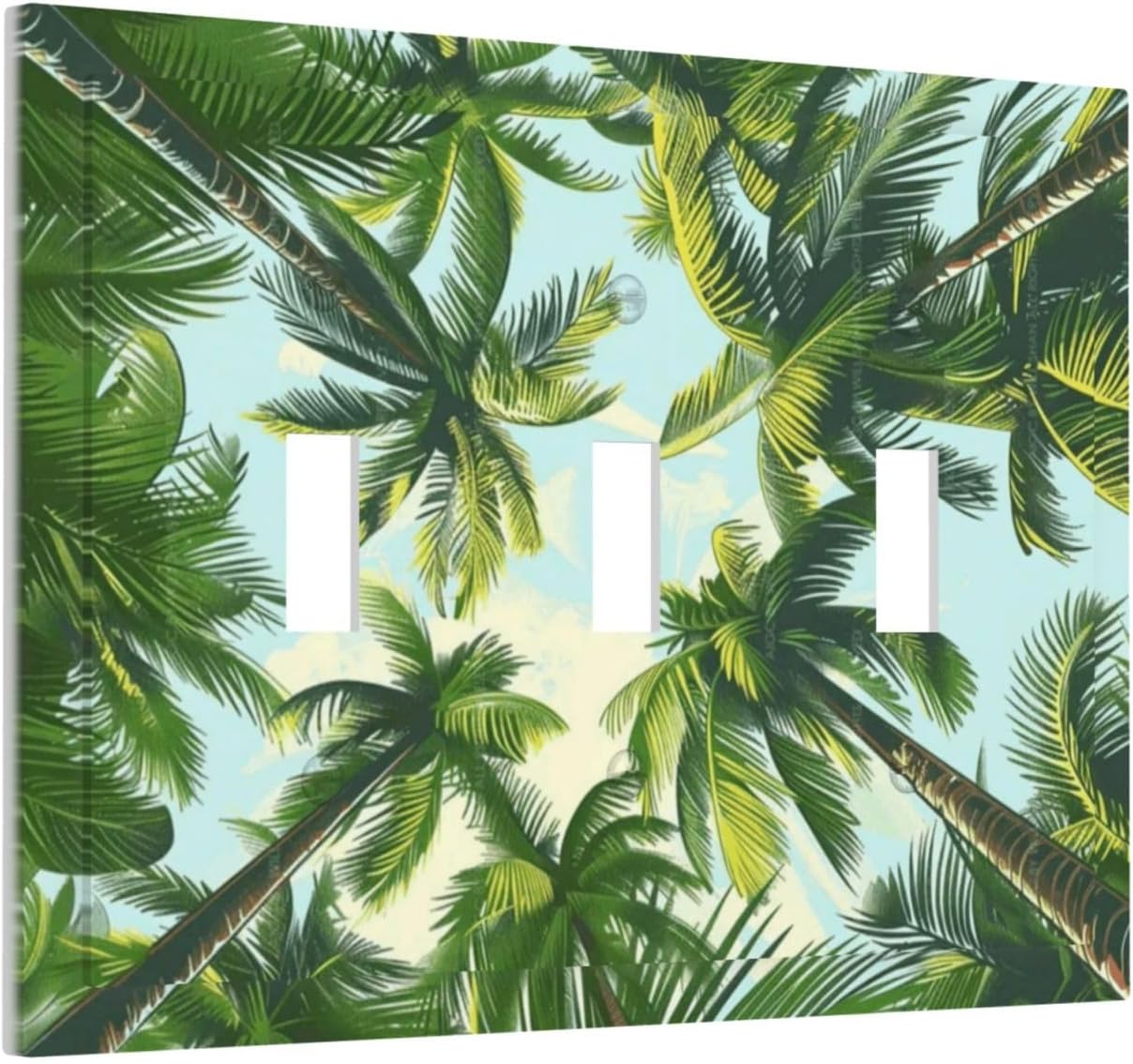 Summer Sky Coconut Palms Trees Green Plants Leaf Decorative Switch Plates 3 Gang Wall Plate Triple