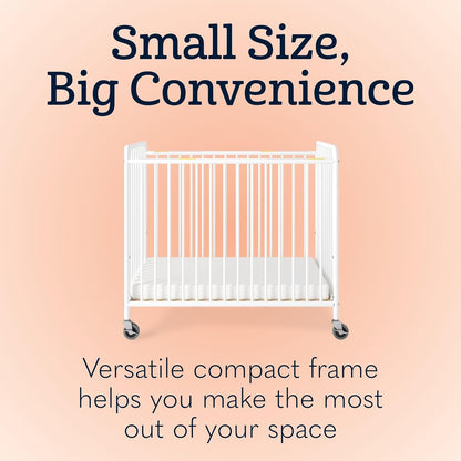 Foundations Chelsea Clearview Metal Compact Daycare Crib, 3" Casters, Compact Mini Size, Easy to