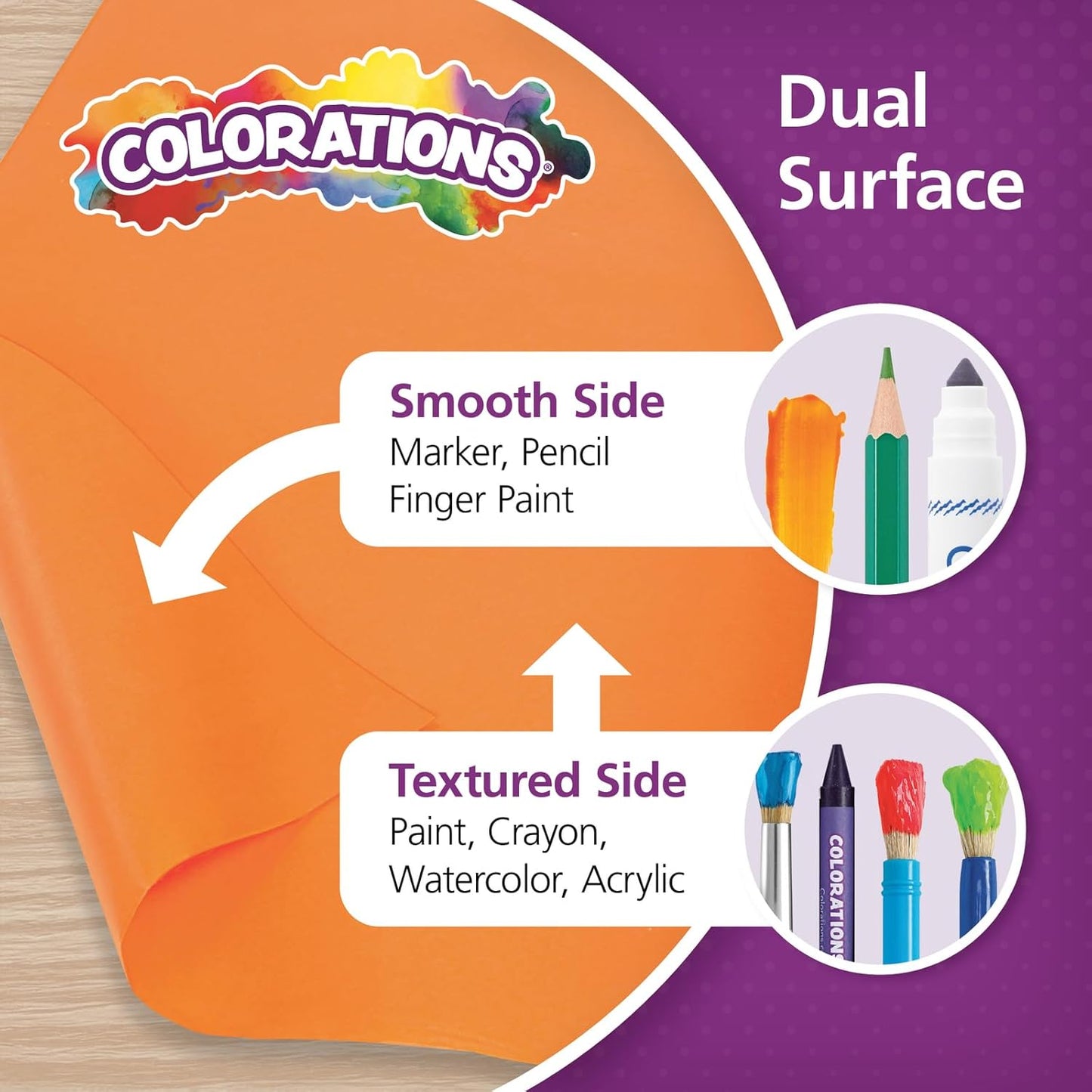 Colorations Arts and Crafts Paper Roll - Orange, Dual Surface, Finger Paints, Painting