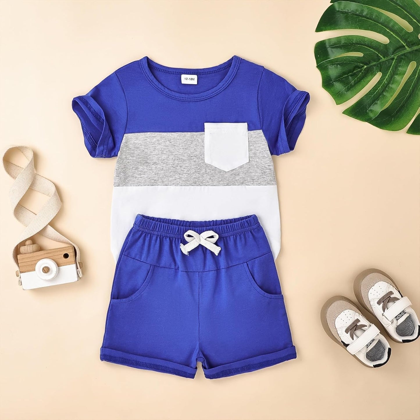 Baby Boy Clothes Toddler Boy Summer Outfits Short Sleeve Patchwork Top T-shirt & Pocket Pant Set 2