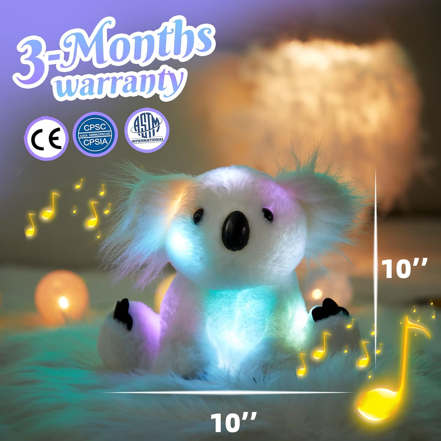 Glow Guards Musical Light up White Koala Stuffed Animal LED Singing Wildlife Soft Plush Toy with