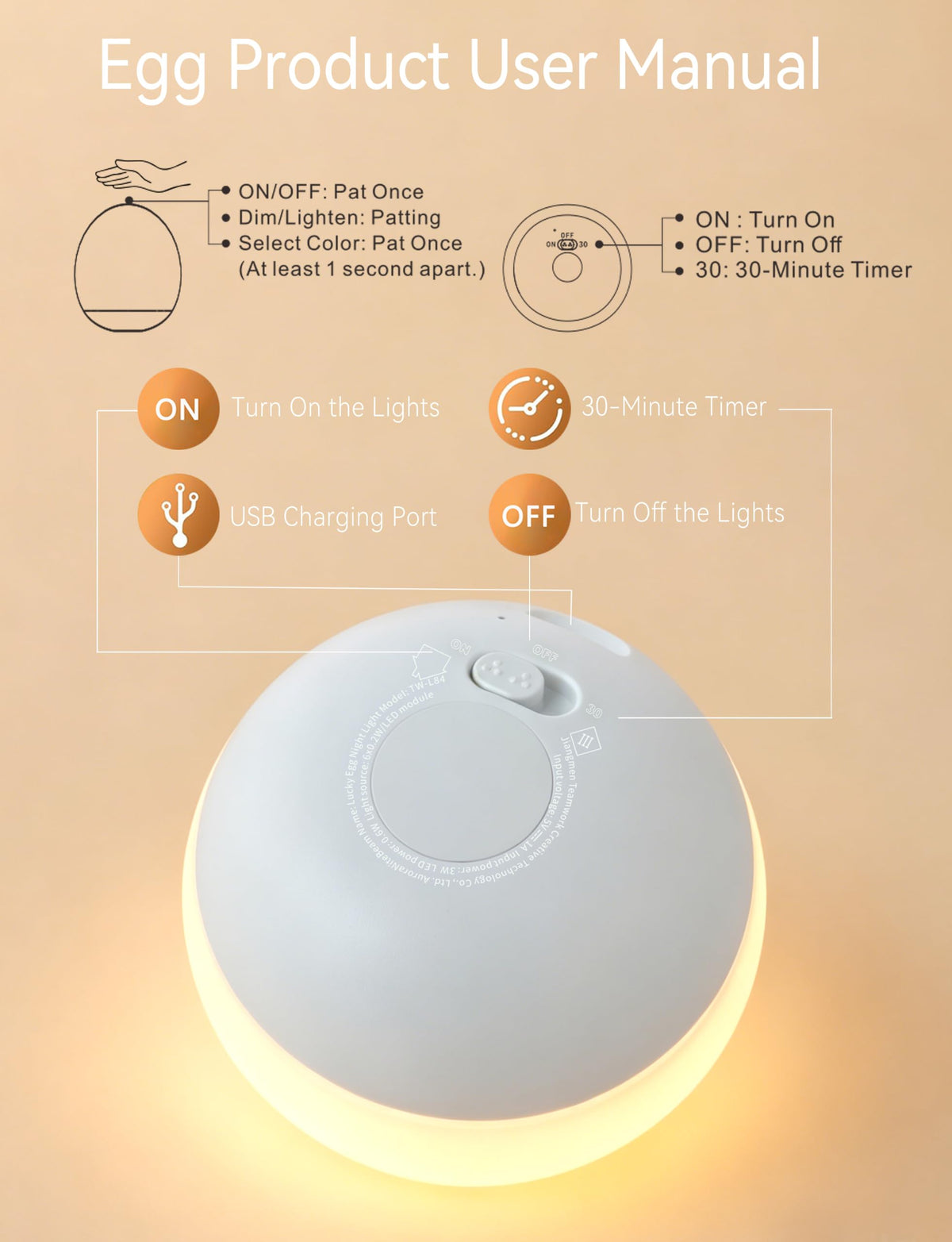 AuroraNiteBeam Night Light for Kids,Egg Night Light for Baby Nursery