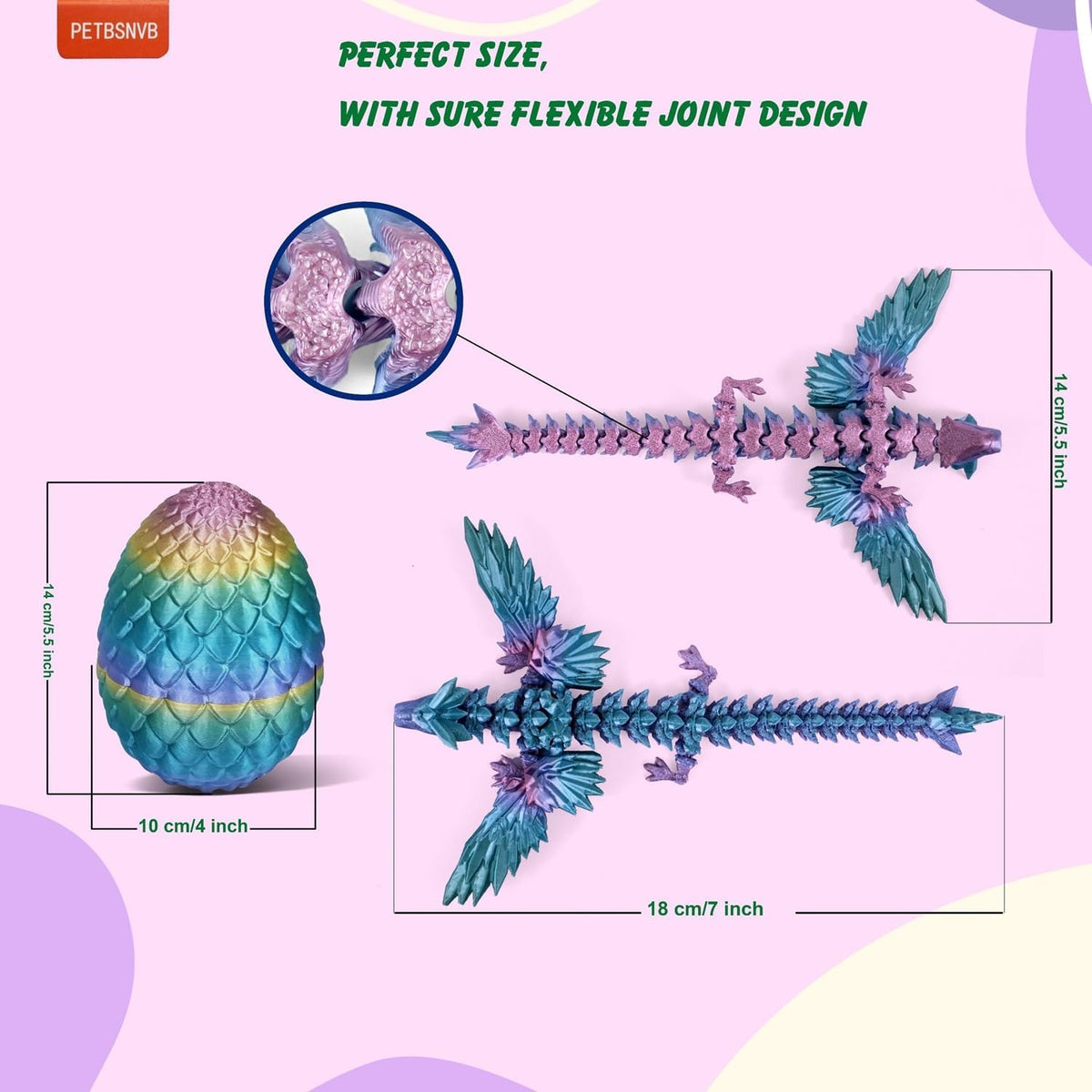 7" 3D Printed Dragon with Wings in Egg, Easter Basket Stuffers, Crystal Dragon Surprise in Eggs