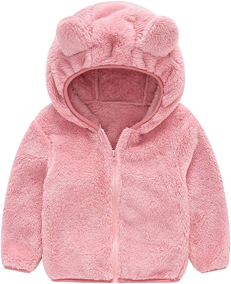AIWUHE Toddler Boys Girls Hooded Jacket Fleece Hoodie Winter Warm Solid Color Teddy Coat Zip-up