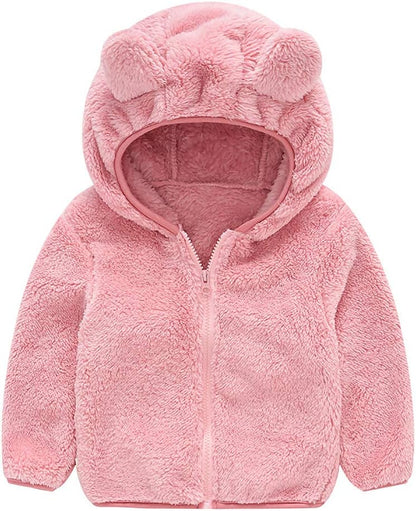 AIWUHE Toddler Boys Girls Hooded Jacket Fleece Hoodie Winter Warm Solid Color Teddy Coat Zip-up