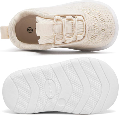 MORENDL Toddler Slip On Sneakers Baby Walking Shoes Non-Slip Breathable Unisex Pink Mesh Lace-Up