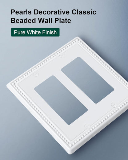 2-Pack Double Decorator Outlet Cover Plate, Pure White Pearls Decorative Switch Plates and Outlet