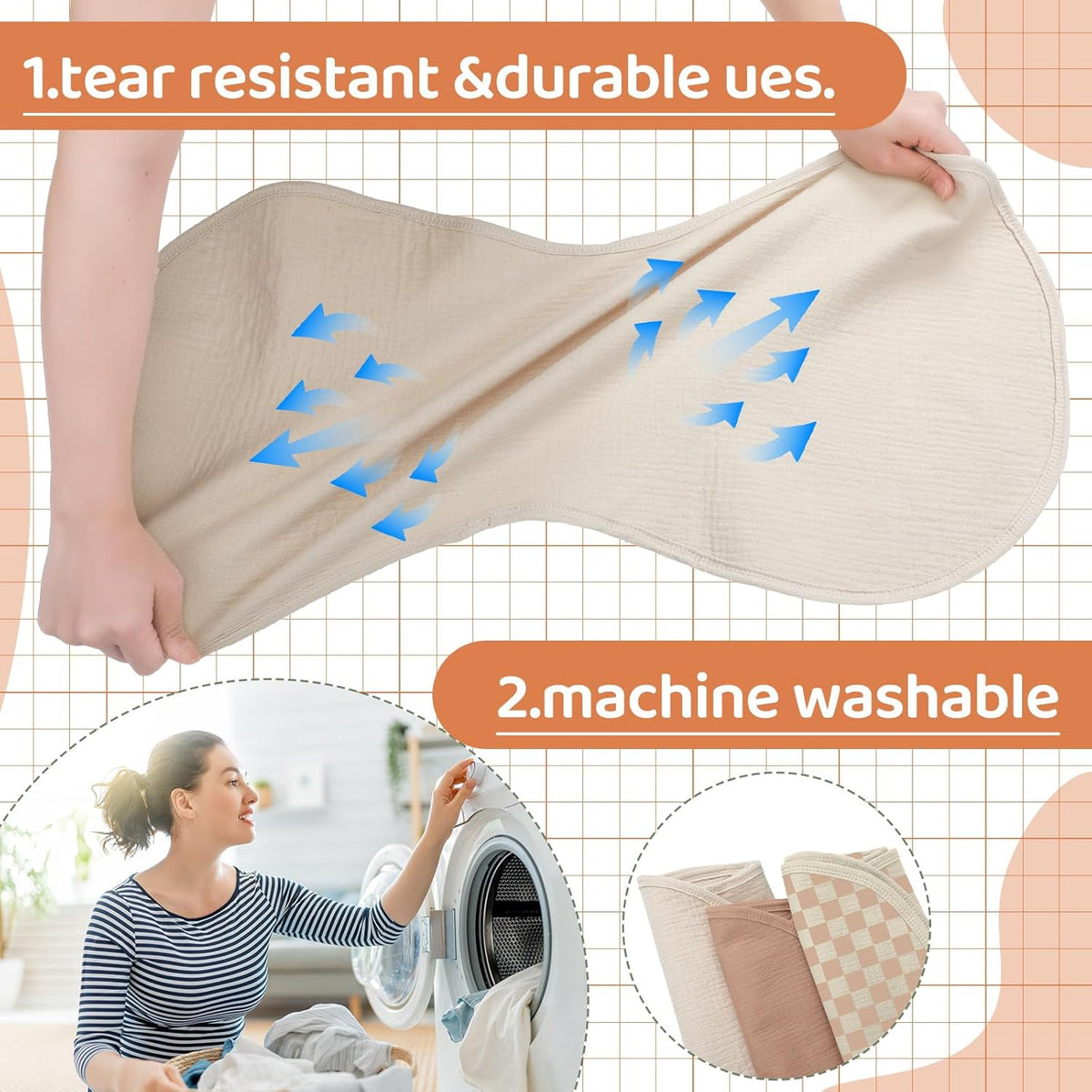 3 Pcs Changing Pad Liners Fits in Peanut Shape Changing Pad Waterproof Diaper Mats Organic Cotton