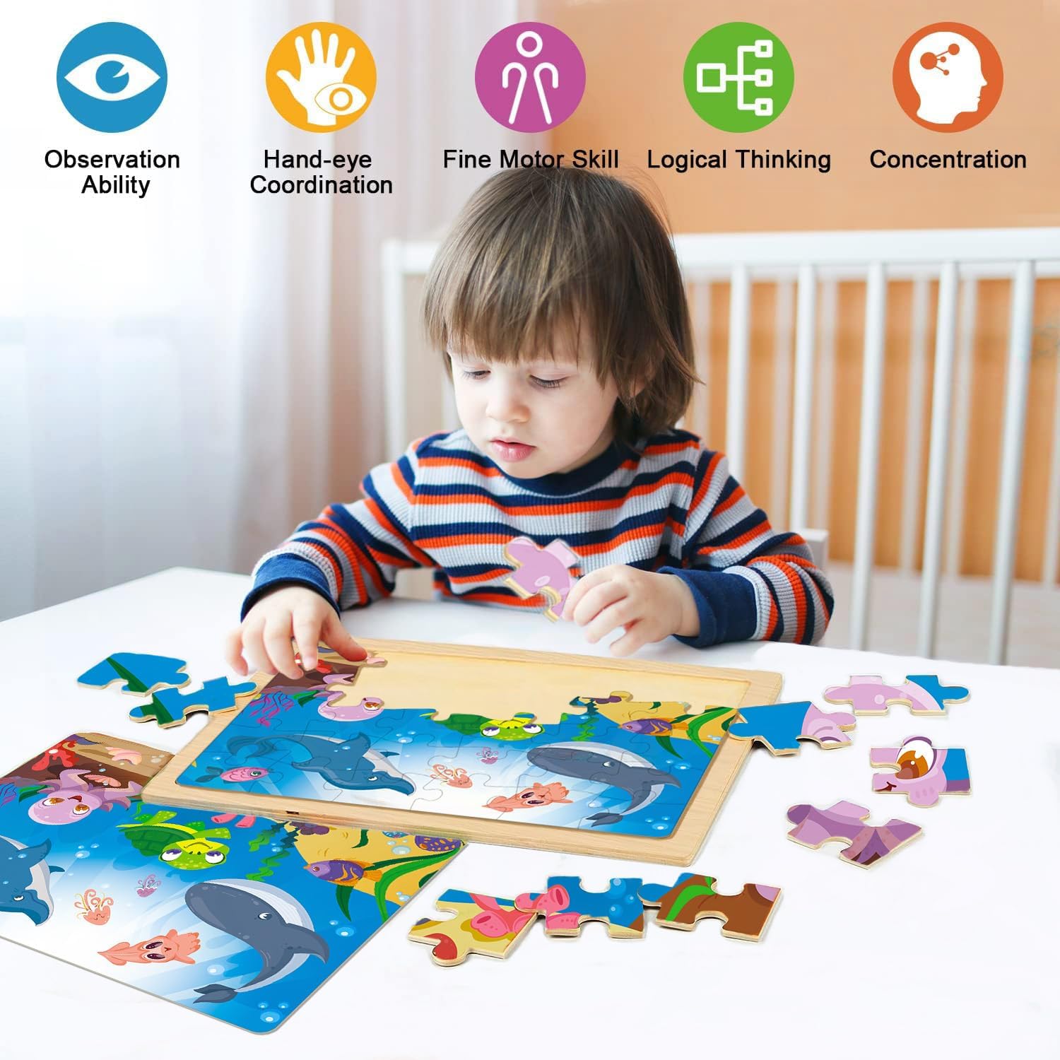 Wooden Puzzles for Kids Ages 4-6, 6 Packs 30 PCs Jigsaw Puzzles for Kids Ages 3-5 | 4-8, Wooden