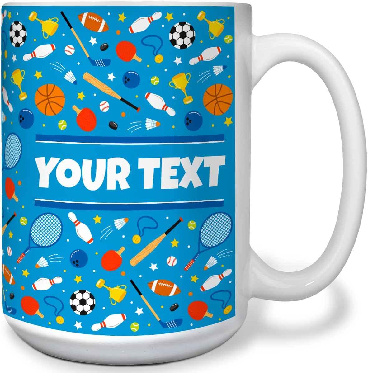 Personalized Mug for Kids - Sports - Custom Name/Text, Ceramic Hot Chocolate/Cocoa/Coffee Cup for