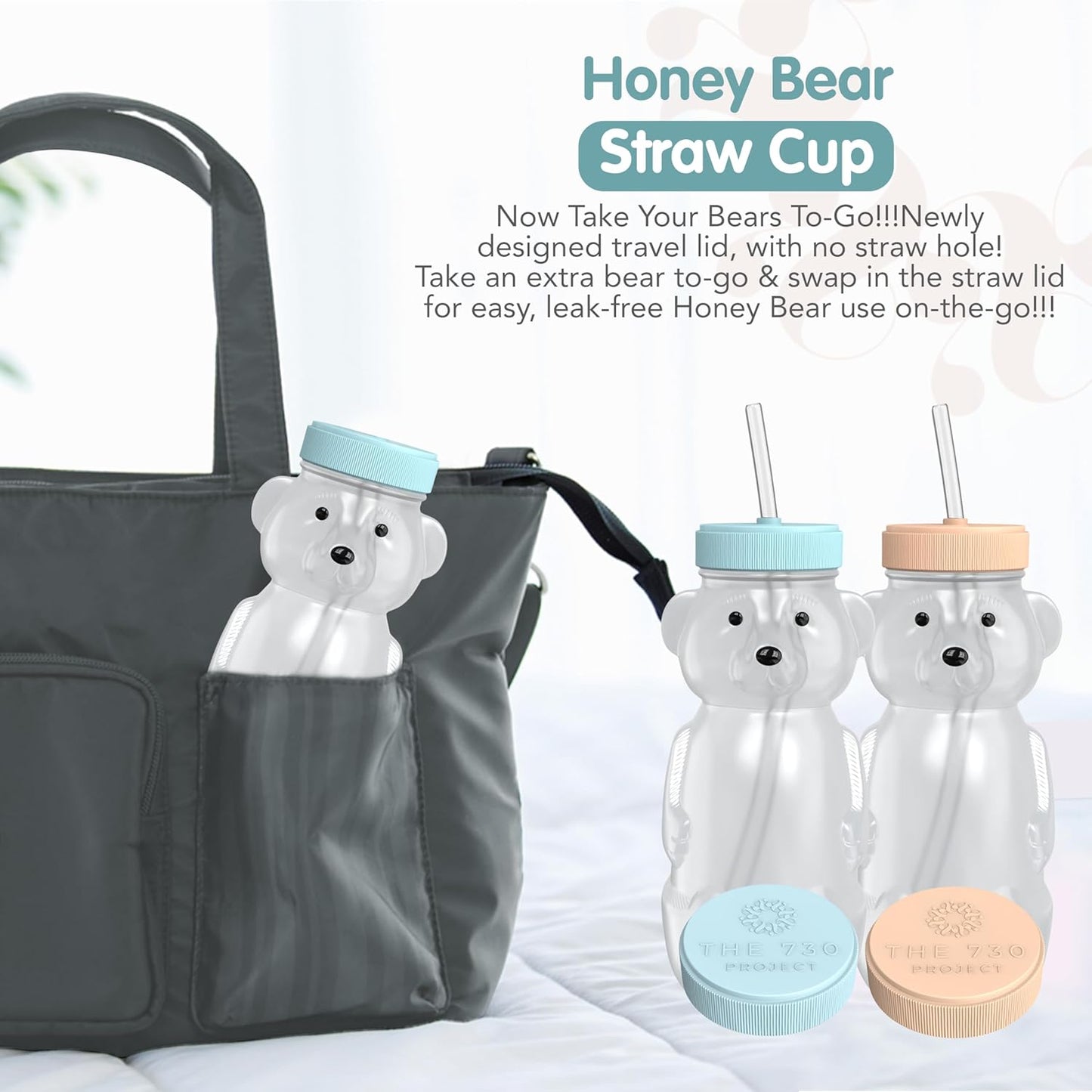 Honey Bear Straw Cup for Babies, 2-Pack Honey Bear Bottle with Travel Lid, Therapy Learning